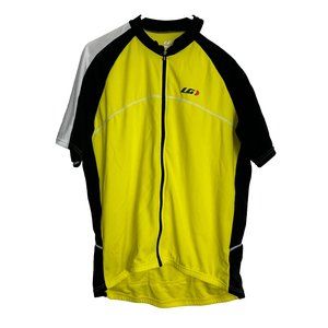Garneau Mens Cycling Jersey Size Large Yellow Black Back Pockets Full Zip Flaw